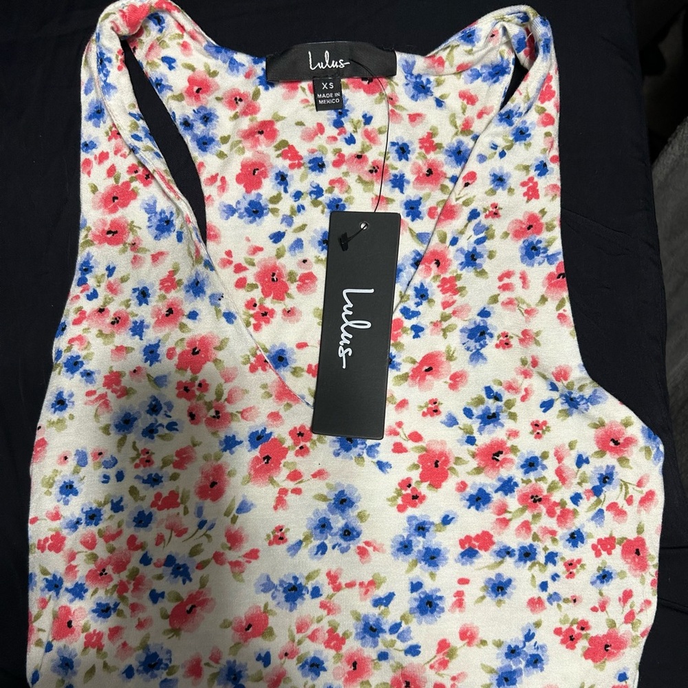 Lulu's Red and Blue Sleeveless Floral Tank Top
